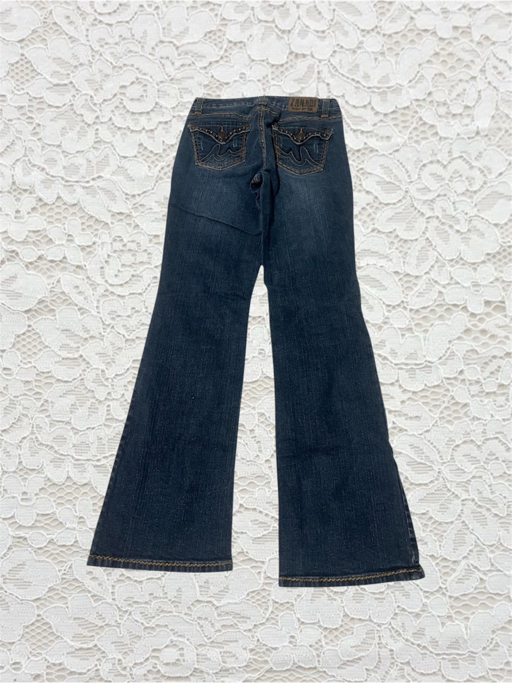 vintage zanadi low rise flare embellished jeans